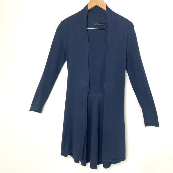 Peruvian Connection Pima Cotton peplum Blue Drapey Open Front Cardigan XS - Picture 2 of 11